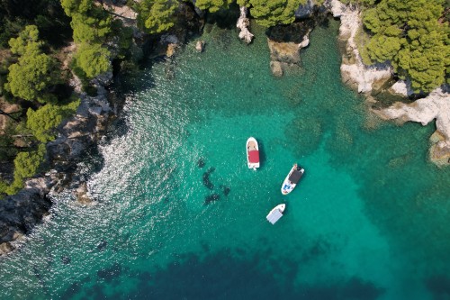 Bird's perspective of the Klačine bay in Zaton by Dubrovnik